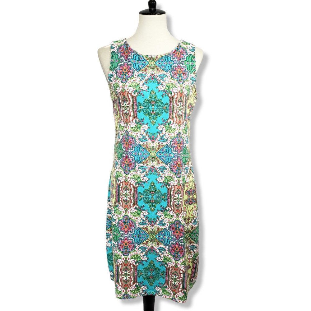 Charter Club Boho Psychedelic Print Multicolored Sheath Mini-Dress Medium
